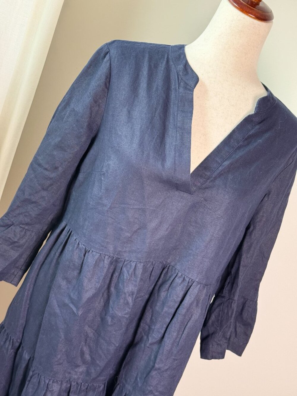 Boden Sophia Linen Tiered Shift Dress in Navy Women's Size 8R - Picture 3 of 9